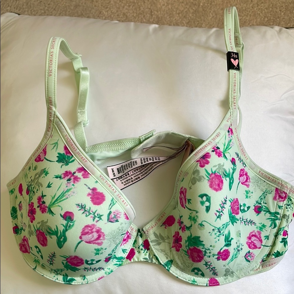 Victoria's Secret Green and Pink Molded Cup Bra